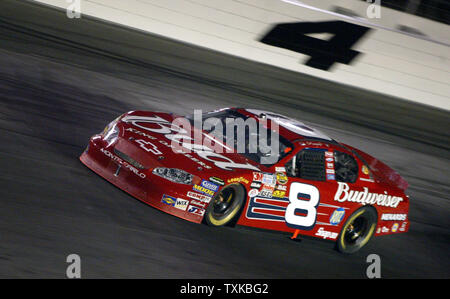 Dale Earnhardt Jr drives his Budweiser Chevrolet through turn four  in the UAW-GM 500 NASCAR Nextel Cup series race at the Lowe's Motor Speedway in Concord, NC on Oct. 15, 2005.  (UPI Photo/Nell Redmond) Stock Photo