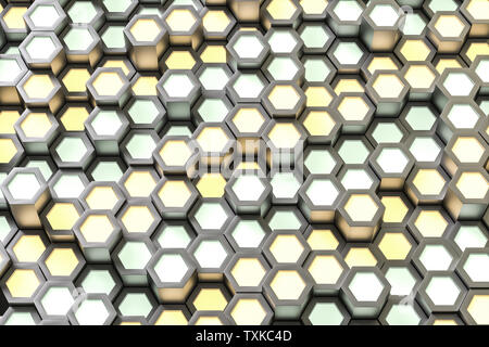 Golden hexagonal metallic background, three-dimensional rendering Stock Photo