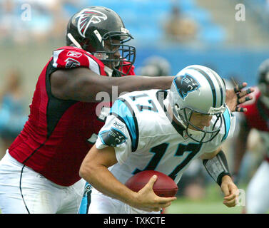 Carolina Panthers quarterback Jake Delhomme shows his feelins about the  Panthers play during the Cowboys-Panthers game November 23, 2003 at Texas  Stadium. The Cowboys defeated the Panthers 24-20. (UPI Photo/Ian Halperin  Stock