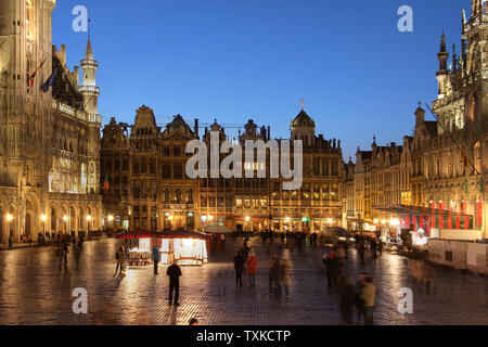 Night scene of the Grand Plance, the focal point of Brussels, Belgium. Stock Photo