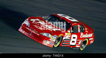 Dale Earnhardt Jr. drives the Budweiser Chevrolet through turn  four in the Bank of America 500 NASCAR Nextel Cup race at the Lowe's Motor Speedway near Charlotte, N.C., on October 14, 2006. (UPI Photo/Nell Redmond) Stock Photo