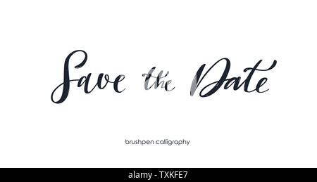 Save the date. Brushpen handwritten calligraphy. Vector hand drawn Script Lettering for invitations and greeting Stock Vector