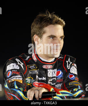 Race car driver Jeff Gordon awaits the start of the Bank of America 500 NASCAR race in Concord, North Carolina on October 16, 2010.    UPI/Nell Redmond . Stock Photo