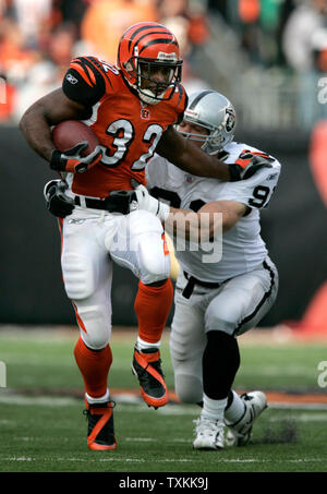 The Cincinnati Bengals running back Rudi Johnson (32) rushes up