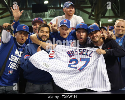 Toronto Blue Jays fans get in the spirit before the first inning of game 1  of the American League Championship Series at Progressive Field in  Cleveland, Ohio on October 14, 2016. Photo