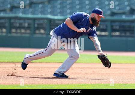 Mike Napoli talks to the media during a news conference at spring training  baseball practice Thursday, Feb. 16, 2017, in Surprise, Ariz. The Rangers  announced that the club has signed free agent