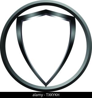 Gray Metallic Shield Inside Metallic Circle Border Over White Background Stock Vector
