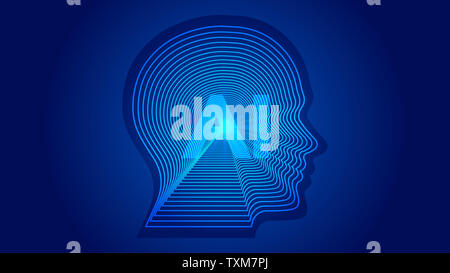 AI artificial intelligence, lines make up the outline of human head. Science, technology and engineering concept. Stock Photo