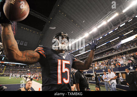 Chicago Bears wide receiver Brandon Marshall (15) celebrates a touchdown  against the Dallas Cowboys during the