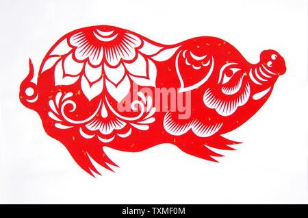 Spring Festival Paper Cutting - Pig Stock Photo