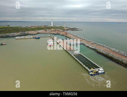 An aerial view of the Aberdeen South Harbour Development project in progress. at Nigg Bay, Aberdeenshire