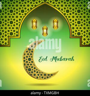 Eid Mubarak greeting Islamic art Stock Vector