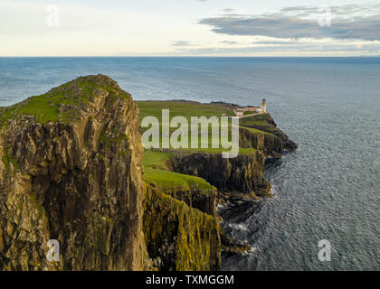 An aerial view of Neist Point Lighthouse on the Isle of Skye Stock Photo