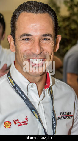 Three time Indy 500 Winner Helio Castroneves attended a Penske Racing event for Joey Logano at Daytona  on February 24, 2017 in Daytona, Florida. Photo by Edwin Locke/UPI Stock Photo