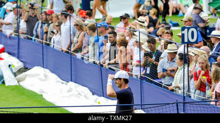 Eastbourne, UK. 25th June, 2019. Andy Murray during a training session before his doubles match later on at the Nature Valley International tennis tournament held at Devonshire Park in Eastbourne . Credit: Simon Dack/Alamy Live News Stock Photo