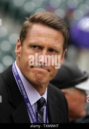 April 30, 2010; San Francisco, CA, USA; A Colorado Rockies jersey in honor  of Keli McGregor hangs in the Rockies dugout before the game against the  San Francisco Giants at AT&T Park.