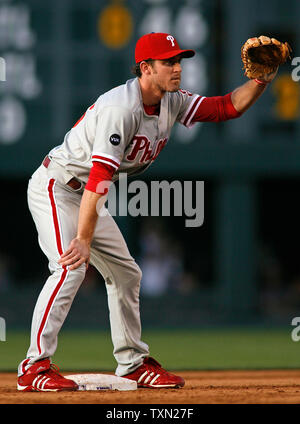 Philadelphia Phillies' Chase Utley waits for his turn at bat