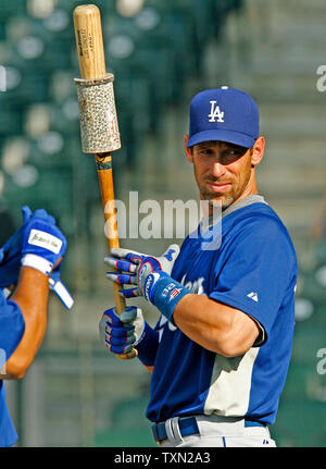 Los Angeles Dodgers Nomar Garciaparra warmsup prior to batting practice at  Coors Field in Denver on July 26, 2007. (UPI Photo/Gary C. Caskey Stock  Photo - Alamy