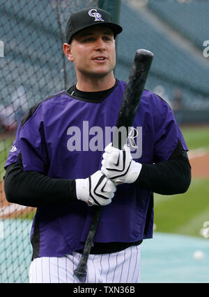 Colorado Rockies left fielder Matt Holliday celebrates after the National  League wild card tiebreaker game against the San Diego Padres at Coors  Field in Denver on October 1, 2007. Holliday scored the