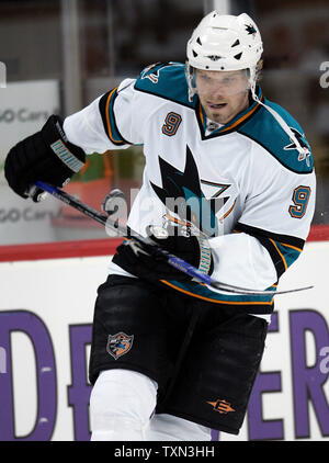 San Jose Sharks left wing Barclay Goodrow, right, is congratulated by ...