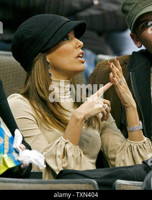 Desperate Housewives star Eva Longoria and San Antonio Spurs Tony Parker's wife attends the Denver Nuggets game during the first half at the Pepsi Center in Denver on January 3, 2008.    (UPI Photo/Gary C. Caskey) Stock Photo