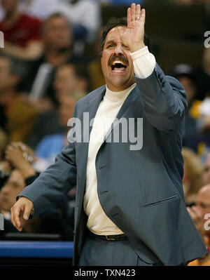 Orlando Magic head coach Stan Van Gundy shouts in second half against the Denver Nuggets at the Pepsi Center in Denver on January 11, 2008.  Denver beat Orlando 113-103.   (UPI Photo/Gary C. Caskey) Stock Photo