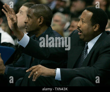 Atlanta Hawks head coach Mike Woodson reacts after call during the first quarter against the Denver Nuggets at the Pepsi Center in Denver on January 23, 2008.  (UPI Photo/Gary C. Caskey) Stock Photo