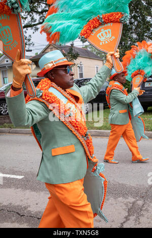 New Orleans, Louisiana - The Pigeon Town Steppers join the Circle of Chiefs Indian Cha Wa Second Line Parade. Stock Photo