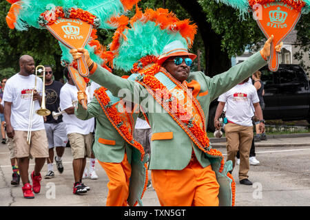 New Orleans, Louisiana - The Pigeon Town Steppers join the Circle of Chiefs Indian Cha Wa Second Line Parade. Stock Photo