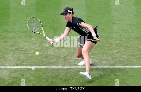 Great Britain's Johanna Konta in action against Maria Sakkari during day three of the Nature Valley International at Devonshire Park, Eastbourne. Stock Photo