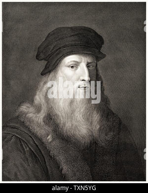 Portrait of Leonardo Da Vinci, 1452-1519, engraving by Niccolo Guidetti, 1801-1900 Stock Photo