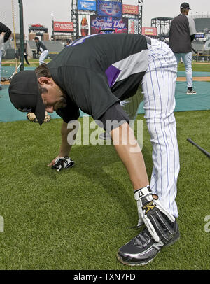 St. Louis Cardinals All-Star first baseman Albert Pujols takes his  defensive stance against the Colorado Rockies at Coors Field on July 7, 2010  in Denver. Colorado beat St. Louis 8-7. UPI/Gary C.