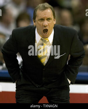 Washington Wizards head coach Flip Saunders shouts to his team against the Denver Nuggets during the second half at the Pepsi Center on March 16, 2010 in Denver.  The Nuggets defeated the Wizards 97-87.       UPI/Gary C. Caskey Stock Photo