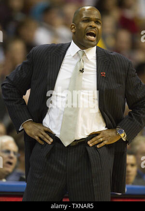 Portland Trail Blazers head coach Nate McMillan shouts at his team during the second half against the Denver Nuggets at the Pepsi Center on April 1, 2010 in Denver.   Portland lost to Denver 109-92.        UPI/Gary C. Caskey Stock Photo