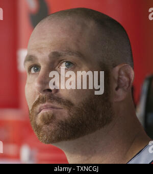 Atlanta Braves starting pitcher Tim Hudson watches from the dugout during the game against the Colorado Rockies at Coors Field on Aiugust 23, 2010 in Denver.   Colorado beat Atlanta 5-4.     UPI/Gary C. Caskey Stock Photo