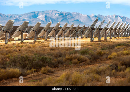 Rows of solar panels in landscape, side view, Cape Town, Western Cape, South Africa Stock Photo