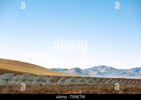 Rows of solar panels in landscape, rear view, Cape Town, Western Cape, South Africa Stock Photo