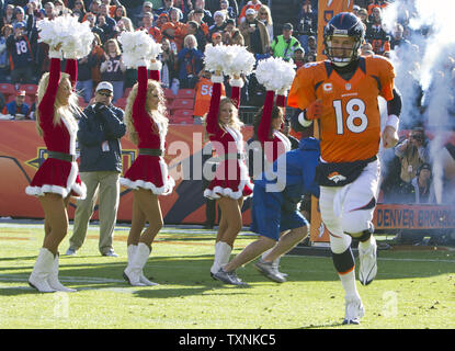 The Denver Broncos cheerleaders perform in their Christmas Holiday uniforms  at the end of the first quarter at Invesco Field at Mile High in Denver on  December 20, 2009. UPI/Gary C. Caskey