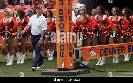 The Denver Broncos cheerleaders perform in their Christmas Holiday uniforms  at the end of the first quarter at Invesco Field at Mile High in Denver on  December 20, 2009. UPI/Gary C. Caskey