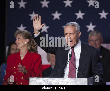 Newly elected Republican Congressman Ken Buck delivers his victory speech after winning the Colorado District 4 election at the Colorado Republican Party Election Night party in Greenwood Village, Colorado on November 4, 2014.  UPI/Gary C. Caskey Stock Photo