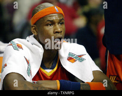 Golden State Warriors forward Al Harrington (3) watches from the bench in the third quarter against the Detroit Pistons at the Palace of Auburn Hills in Auburn Hills, Michigan on March 5, 2007.  The Warriors defeated the Pistons 111-93.  (UPI Photo/Scott R. Galvin) Stock Photo