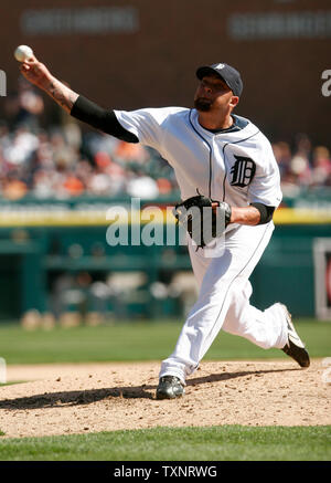 Detroit Tigers Joel Zumaya throws pitches against the Toronto Blue Jays on opening day at Comerica Park in Detroit, Michigan on Monday April 2, 2007.  The Toronto Blue Jays defeated the Tigers 5-3 in ten innings.  (UPI Photo/Matthew Mitchell) Stock Photo