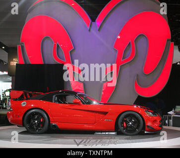 The 2009 Dodge Viper SRT 10 is on display during the final day of the press preview at the North American International Auto Show in Detroit on January 15, 2008.  (UPI Photo/Scott R. Galvin) Stock Photo