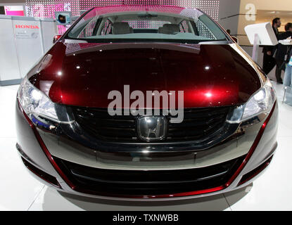 The Honda FCX Clarity was on display during the 2008 North American International Auto Show at the Cobo Center in Detroit January 14, 2008. Honda uses Hydrogen fuel cells to power the Clarity for no emissions. (UPI Photo/Mark Cowan) Stock Photo