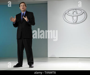 Jim Lentz, president of Toyota Motor Sales, introduces the Toyota .FT-CH Hybrid Electric concept car at the 2010 North American International Auto Show at the COBO Center in Detroit, MI., January 11, 2010. UPI Photo/Mark Cowan Stock Photo