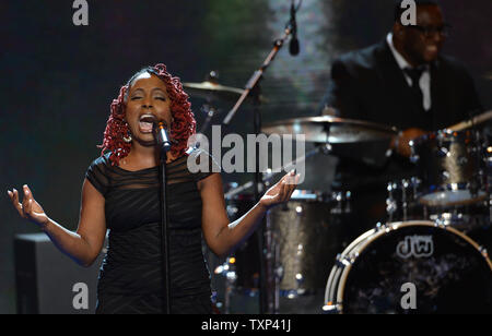 Ledisi performs at the Democratic National Convention at the Time Warner Cable Arena in Charlotte, North Carolina on September 4, 2012.   UPI/Kevin Dietsch Stock Photo