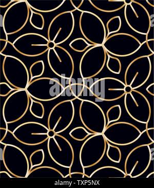 Golden wire seamless flower pattern Stock Vector