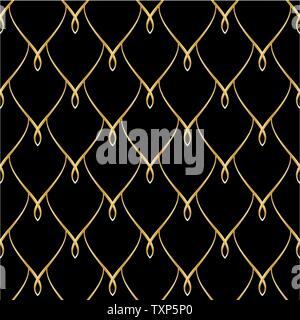 Golden wire seamless oriental scales pattern Stock Vector