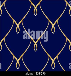 Golden wire seamless oriental scales pattern Stock Vector