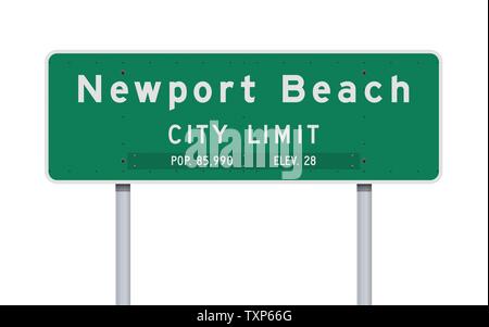 Vector illustration of the Newport Beach City Limit green road sign Stock Vector